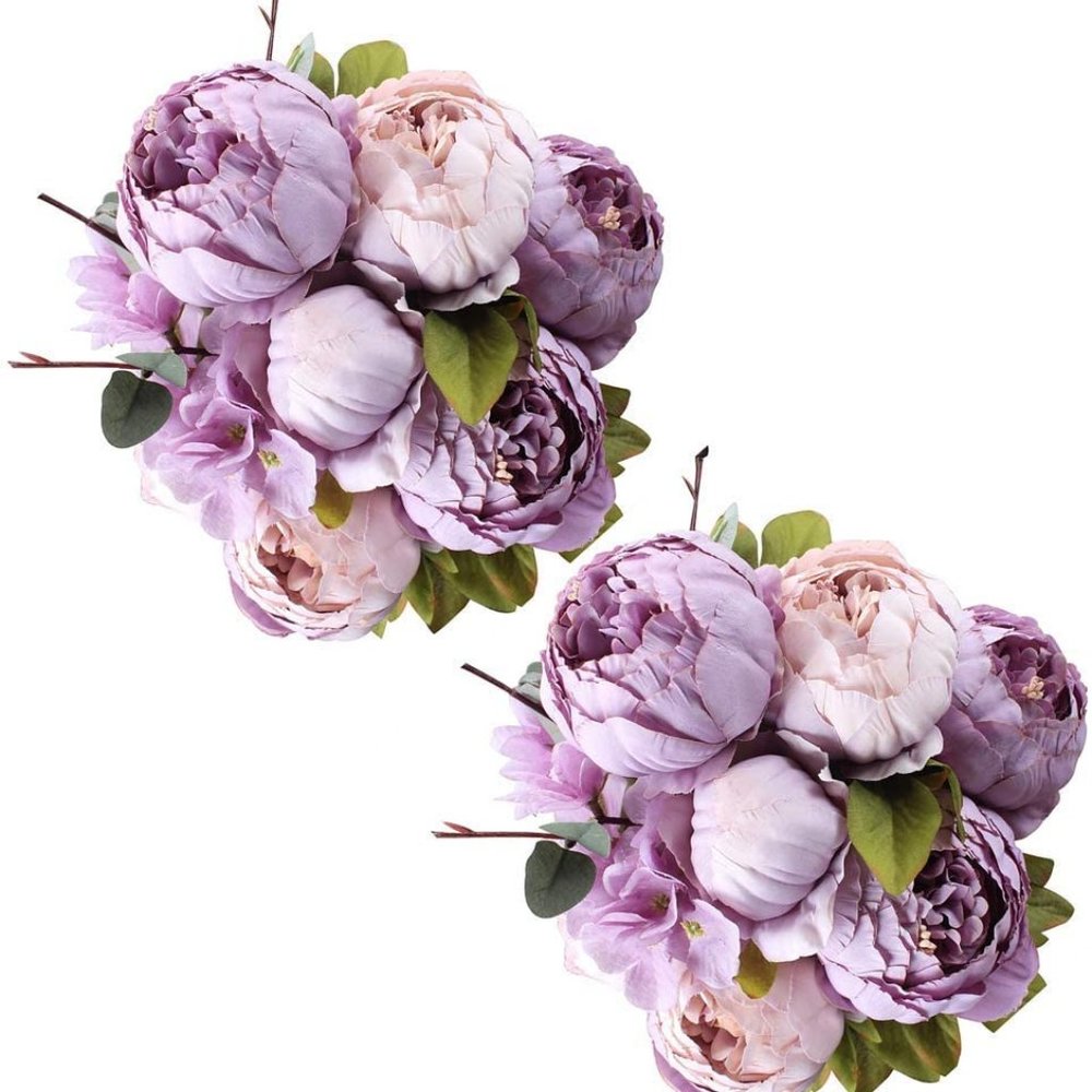 2 Pack Large Artificial Purple Peony Silk Flowers